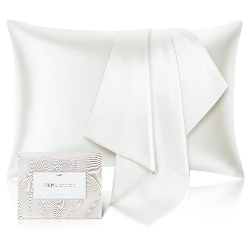100% Pure Mulberry Silk Pillowcase for Hair and Skin - Allergen Resistant Dual Sides,600 Thread Count Silk Bed Pillow Cases with Hidden Zipper,1pc,Queen Size,Ivory
