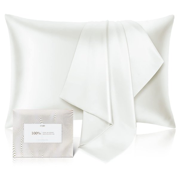 100% Pure Mulberry Silk Pillowcase for Hair and Skin - Allergen Resistant Dual Sides,600 Thread Count Silk Bed Pillow Cases with Hidden Zipper,1pc,Queen Size,Ivory