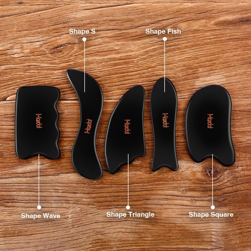 Maxdot 5 Pieces Gua Sha Massage Tools Set, Scraping Massage Tools Guasha Stone for Face Back Neck Physical Therapy
