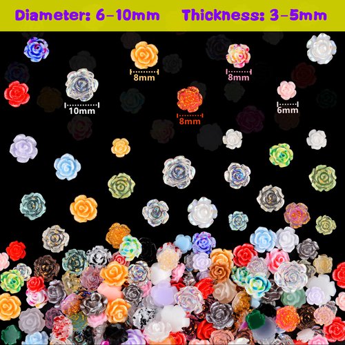 Kikonoke 100Pieces 3D Flowers Rose Nail Art Charms Kits Acrylic Resin Camellia Nail Art Stud Jewelry for Women DIY Crafts Manicures Tips