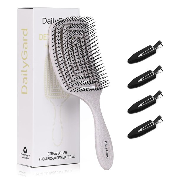 Daily Gard Detangling Brush, Dry and Wet Vented Detangler Hair Brush for Women and Men, Professional Paddle Curved Styling Hairbrush for Straight/Curly/Thick/Long/Wavy/Damaged Hair, Beige