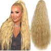 VIOLET Golden Blonde Ponytail Extension for Women Instant 26 Inch Long Curly Drawstring Ponytail for Women Synthetic Wavy Clip on Ponytails for Women Blonde Hair Extensions Ponytail (Blonde)
