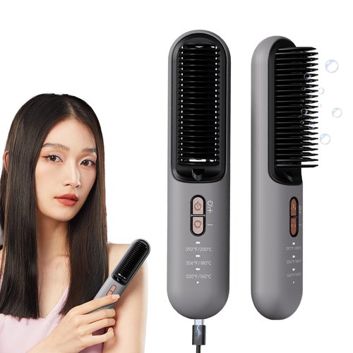CAISIMIKI Cordless Hair Straightener Brush, Portable Wireless Ring Hair Straightener for Women Lightweight Travel Mini Ionic Hot Comb Straightening with Dual Voltage 3 Adjustable Temperature