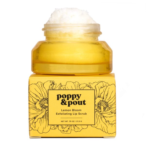 Poppy & Pout all natural Lip Scrub, Exfoliating Lip Treatment, In Hand-filled Recyclable Glass Jars, Cruelty Free (Lemon Bloom)