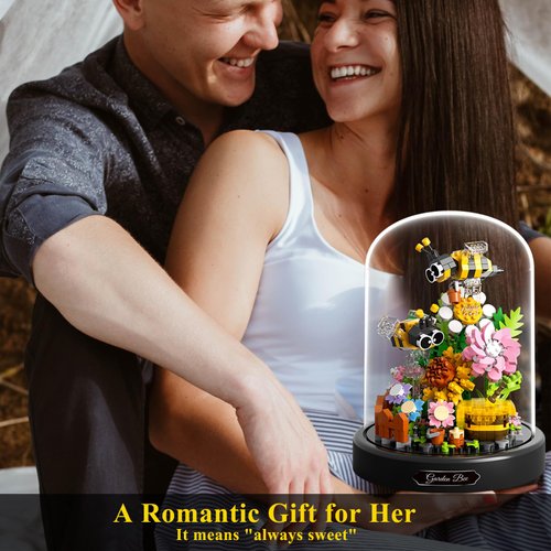 OLTLYUNH Flower Bouquet Building Set for Adult,Mini Plant Bonsai Tree Friend Set,Botanical Collection Gift for Kids,Office Home Decor Building Block, New Year Birthday Gift for Women Boys Girls(Bee)