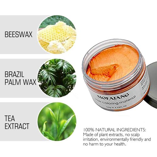 Hair Coloring Wax, Orange Disposable Instant Matte Hairstyle Mud Cream Hair Pomades for Kids Men Women to Cosplay Nightclub Masquerade Transformation