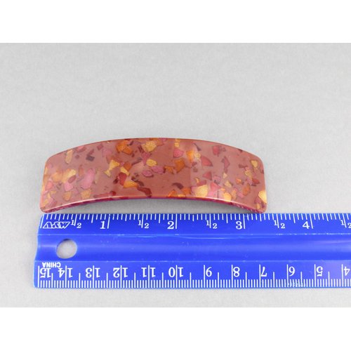 Dark Brick Red barrette plastic marbled pattern rectangle hair clip accessory 3.25 inches long