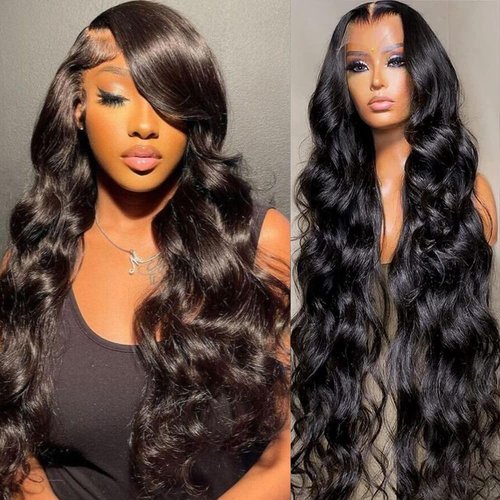13x6 HD Transparent Lace Front Wigs Human hair Pre Plucked 220 Density Brazilian Body Wave Frontal Wigs Human Hair with Baby Hair Natural Hairline Natural Black Color 24 Inch