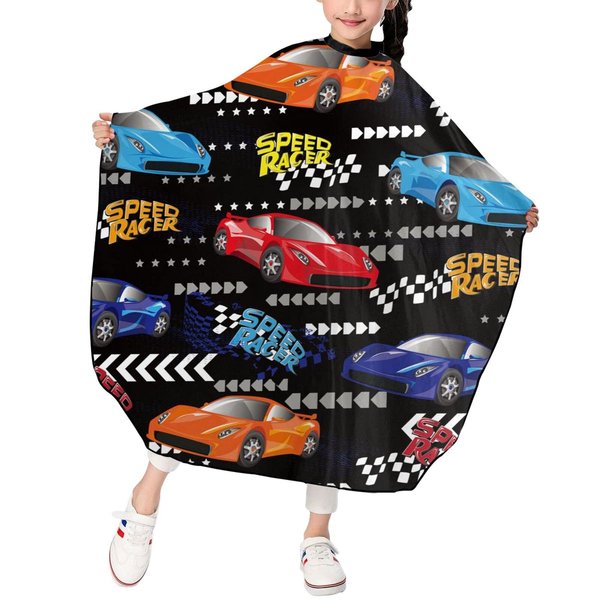 ONE TO PROMISE Car Barber Cape,Speed Car Cool Speed Racer Colorful Hair Cutting Cape for Kids Boys Girls,Professional Haircut Salon Cape with Adjustable Snap Closure for Haircuts,Makeup,Hair Dye