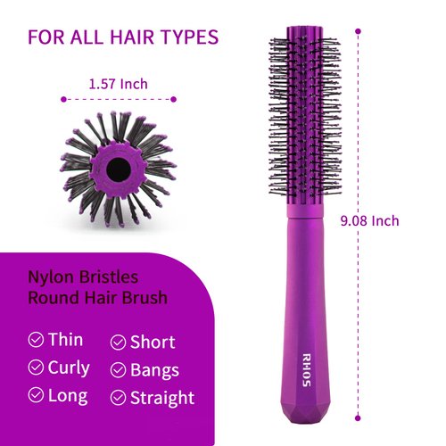 RHOS Round Brush for Blow Drying, Curling/Straightening - 1.5 inch Round Hair Brush for Bangs, Thin, Short, Curly Hair , Heat Resistant Hair Brush for Women and Men, Purple