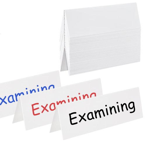 DYNAMI 30 Pack Reusable Name Tent Cards, Acrylic Porcelain Whiteboard Dry Erase Classroom Name Tags, Wedding Guest Name Tents, White, 8.7" x 2.7"