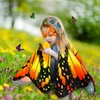 Kids Butterfly Wings Costume Girls Fairy-Wings Toddler Dress Up Play Costumes Butterfly Hair Clip Mask Party Favors (Orange Sets)