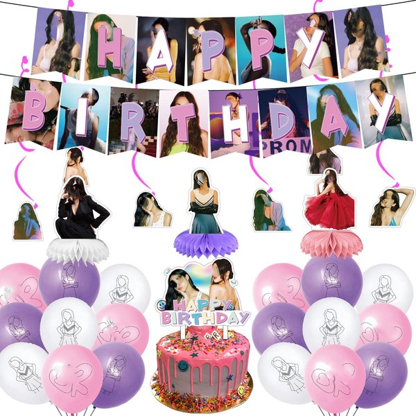 35 Pieces Singer Party Decoration, Include Singer Birthday Banner Honeycomb Centerpieces Cake Topper Party Latex Balloons for Pop Singer Birthday Party Supplies