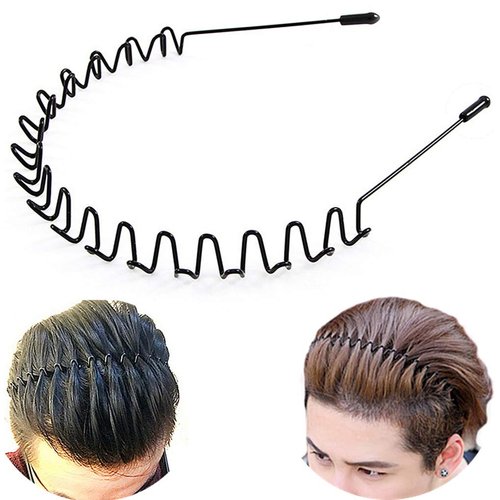 bodbop Metal Hair Band for Men Headband Women Hair Bands Men Unisex Black Wavy Spring Outdoor Sports Headbands for Men's Hair Band Hoop Elastic Non Slip Head Band