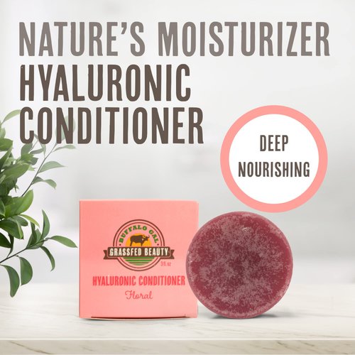 Buffalo Gal Grassfed Beauty Hyaluronic Conditioner Bar, Natural Hair Conditioner for Hair Growth, Hydrating Conditioner for Dry Hair, Detangling Conditioner for All Hair Types, 3 fl oz, Floral