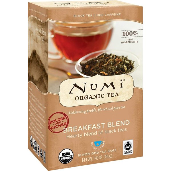 Numi Organic Tea Fair Trade Breakfast Blend - Morning Rise - Full Leaf Black Tea in Teabags, 18-Count Box (Pack of 6)
