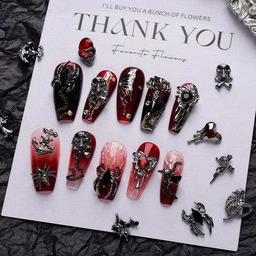 22PCS Halloween Nail Charms Alloy Skull Spider Nail Art Charms Gothic Nail Art Supplies Moon Heart Cross Halloween Nails Accessories Dark Punk Nail Gems Rhinestones Cute Nail Jewels for Women Nail Art