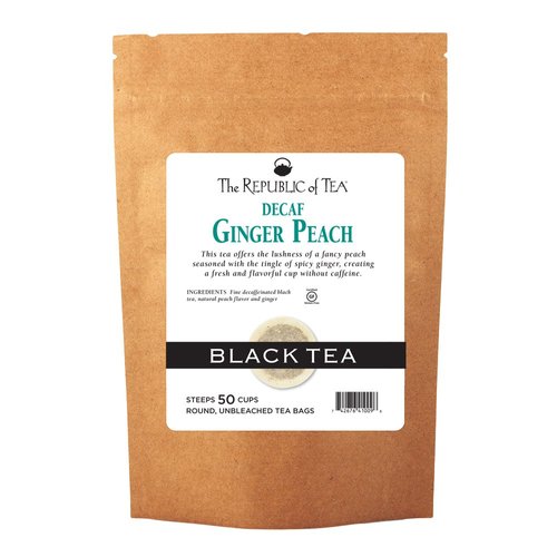The Republic of Tea Decaf Ginger Peach Black Tea, 50 Tea Bags, Longevity Blend Of Ginger And Peach Tea