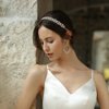 Rose Gold Bridal Headpiece Crystal Wedding Headband Hair Jewelry For Bride and Bridesmaid Hair Vine with Champagne Ribbon