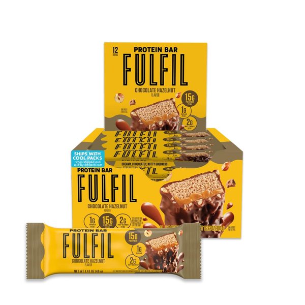 FULFIL Protein Snack Bars, NEW Recipe Chocolate Hazelnut, 15g Protein, Pantry Staples, 12 Count, Packaging May Vary