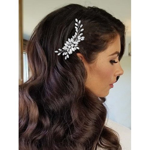 Catery Bride Wedding Rhinestones Hair Comb Silver Hair Jewelry Bridal Hair Pieces Crystal Headpiece Side Comb Wedding Hair Accessories for Women and Girls