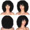 Daiaces Short Black Curly Afro Wigs with Bangs for Black Women, Black Afro Wigs Kinky Curly Full Wigs Synthetic Heat Resistant Wigs For African Women With Wig Cap (Black)