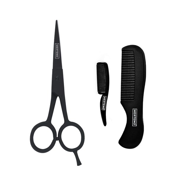 Professional Hair Cutting Scissors &Mustache Scissors 5 inch Extremely Very Sharp Right-Hand Razor Edge Barber Scissors for Men and Women, Hair Cutting Shears Made of 420c Stainless Steel (Black)