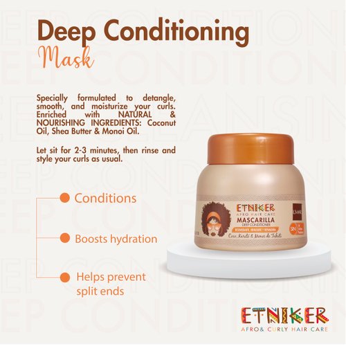 ETNIKER Deep Conditioning Mask | Afro-textured, Curly &amp; Wavy hair | Detangle, Soften &amp; Moisturize | Coconut Oil, Shea Butter &amp; Monoi Oil | Free from Salt, Sulfates, and Parabens | Size: 10.5oz (300g)