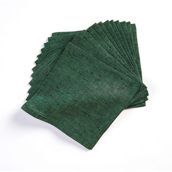 Solino Home Linen Cocktail Napkins 6 x 6 Inch – Forest Green, 100% Pure Linen Beverage Napkins Set of 12 – Athena, Handcrafted from European Flax and Machine Washable