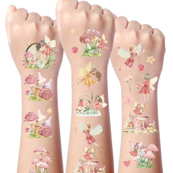 Gameza Fairy Temporary Tattoos - 224+ Fairy Temporary Tattoos for Kids Fairy Party Favors Supplies Decorations Fake Fairy Mushroom Tattoos Stickers Girls Birthday Party Classroom Fairy Tattoos Reward