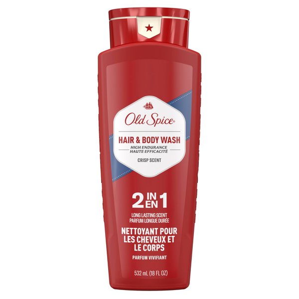 Old Spice High Endurance Hair + Body Wash for Men, Crisp Scent, 18 fl oz