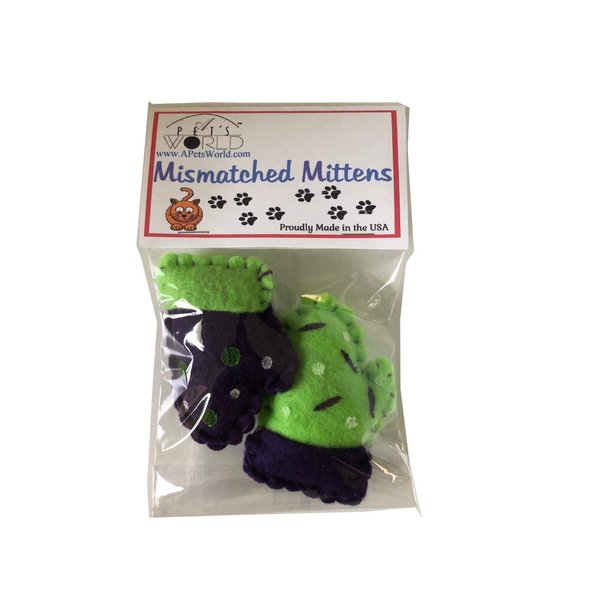 A Pet's World Tiny Mismatched Mitten Felt Cat Toys with Natural Catnip