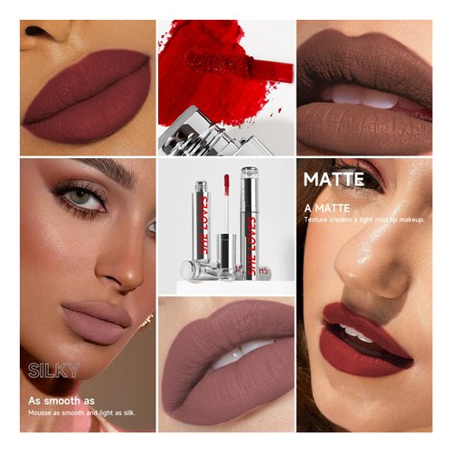 AKARY Matte Liquid Lipstick for Women Girls, Silk Finish Highly Pigmented Color Lip Gloss with Beeswax, Lightweight Hydrating Velvety Silky Smooth Lip Makeup, Non-Stick Cup Smudge-proof Lip Gloss-01