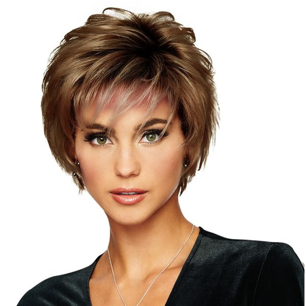 Raquel Welch Voltage Short Layered Synthetic Wig by Hairuwear, Petite Cap, SS8/25 Golden Walnut