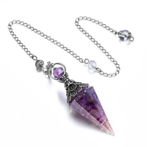 Jovivi Amethyst Healing Crystal Pendulums for Dowsing Divination 6 Facet Pointed Healing Wicca Dowsing Balancing Spiritual Resin Gemstone Point Pendant Pendulums