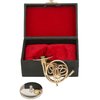 Dselvgvu Copper Miniature French Horn with Stand and Case Mini Musical Instrument Miniature Replica Dollhouse Model Mini French Horn Home Decoration (3.75"x1.77")