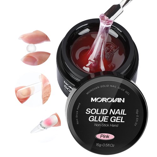Morovan Solid Glue Nail Gel: 15g Solid Nail Glue for Acrylic Nail Tips Super Strong Pink Glue Gel Solid Hard Gel for Nails Art DIY Home