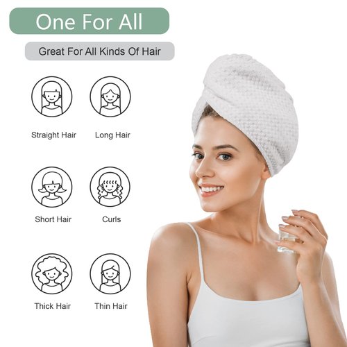 Microfiber Hair Drying Towel - 2Packs Waffle Long Hair Head Turban Wraps Terry Cloth Fast Absorbent Dry Anti Frizz Twist Plopping Curly Shower Turban for Women Wet Hair (White)