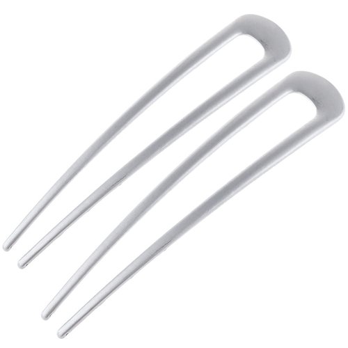 2 Pack Simple Metal U Shaped Hairpins, French Style Hair Pins for Women Girl, Hair Stick Forks, Hair Styling Pins for Updo Buns, 2 Prong Tortoise Shell U Shaped Hair Pin Chignon (Silver)