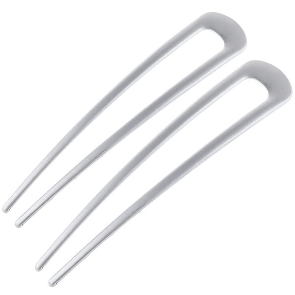 2 Pack Simple Metal U Shaped Hairpins, French Style Hair Pins for Women Girl, Hair Stick Forks, Hair Styling Pins for Updo Buns, 2 Prong Tortoise Shell U Shaped Hair Pin Chignon (Silver)