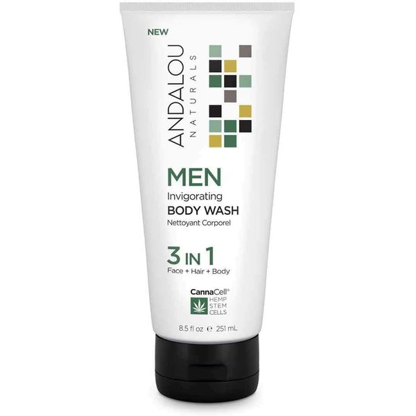 Andalou Naturals CannaCell MEN Invigorating 3-in-1 Body Wash, 8.5 Ounces