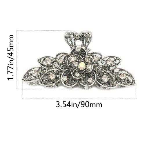 2 Pcs Women Retro Chic Rhinestone Alloy Fancy Hair Claw Jaw Clips Pins -Vintage Flowers Hair Catch Updo Grip Hair Accessories for Thick Hair