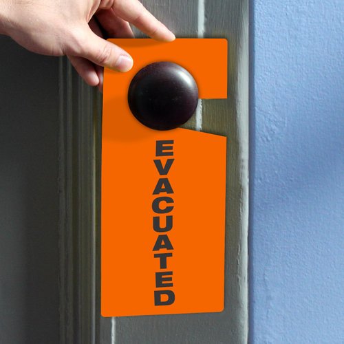 SmartSign (Pack of 25) Evacuated Door Knob Hanger Tags - 4" x 9", 15 mil Vinyl Claw Shaped, Fluorescent Orange, Easy to Display