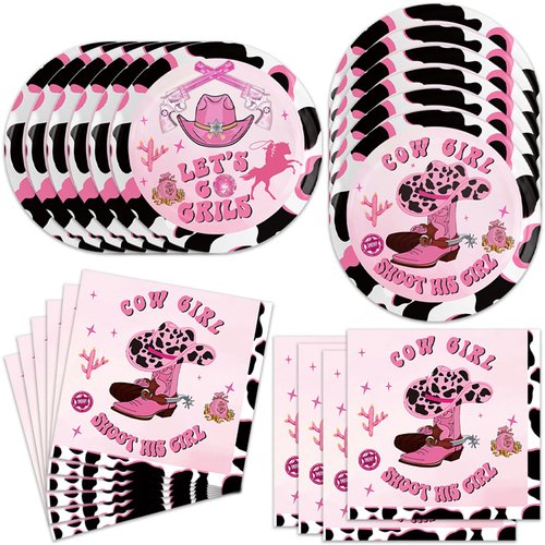 40Pcs Cow Girl Party Supplies 20 Plates + 20 Napkin Cow Girl Birthday Party Decorations (Cow Girl) Plates