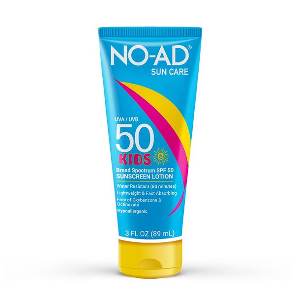 NO-AD KIDS SPF 50 Sunscreen Lotion | Non-Greasy and Waterproof Sunscreen | Kids Sunscreen | Suitable for All Skin Types | Broad Spectrum Protection for Active Lifestyles | 3 oz | Pack of 3