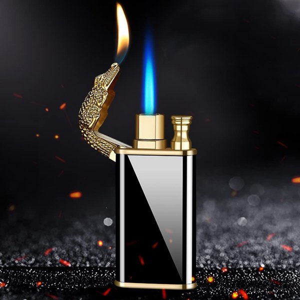 Laicengo Jet Torch Lighter, Cool Crocodile Lighter, Soft/Jet Flame Switchable Lighter, Metal Pípe Lighter with Adjustable Flame Dial, Butane Refillable for Men/Husband (Fuel not Included)