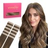 WENNALIFE Tape in Hair Extensions Human Hair Balayage Chocolate Brown to Caramel Blonde Tape in Extensions, 10pcs 25g 14 inch Remy Invisible Tape Ins Straight Soft Real Human Hair Tape in Extensions