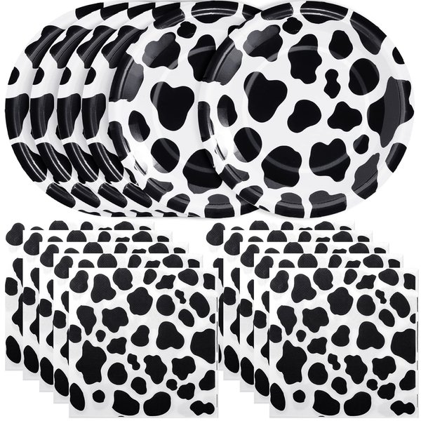 Cow Print Party Supplies,60PCS Cow Print Set-30 Cow Print Plates and 30 Cow Print Napkins,Cow Print Disposable Tableware for Baby Shower Farm Animal Theme Parties Cow Themed Birthday Party Decoration