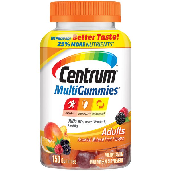 Centrum MultiGummies Gummy Multivitamin for Adults, with Vitamins D, B and E, Assorted Flavor, Fruit, 150 Count