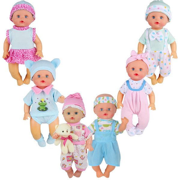 6pcs for 9-10-11 Inch Baby Doll Clothes Outfits Reborn Newborn Costumes with Bear Doll Birthday Xmas Present